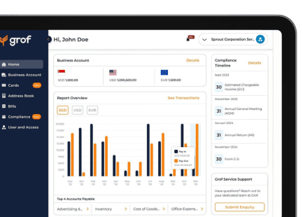 A tablet displaying the Grof app interface, showcasing its expense management and user-friendly design for easy financial management.